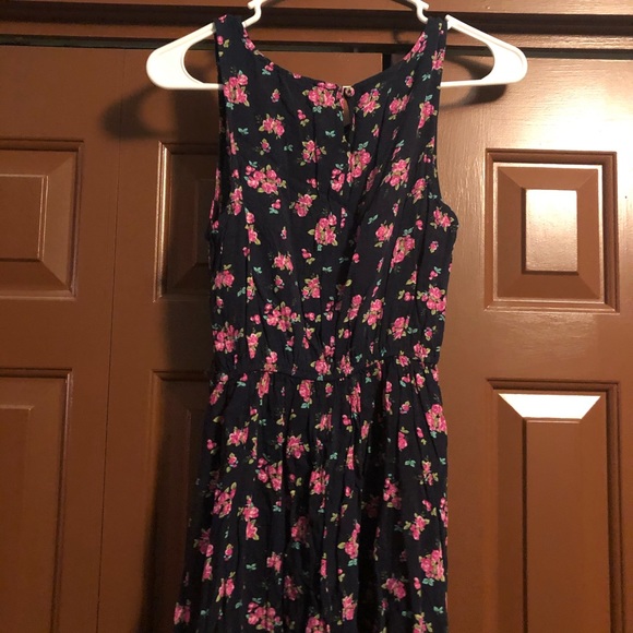 Navy blue floral dress with elastic waist - Picture 4 of 5